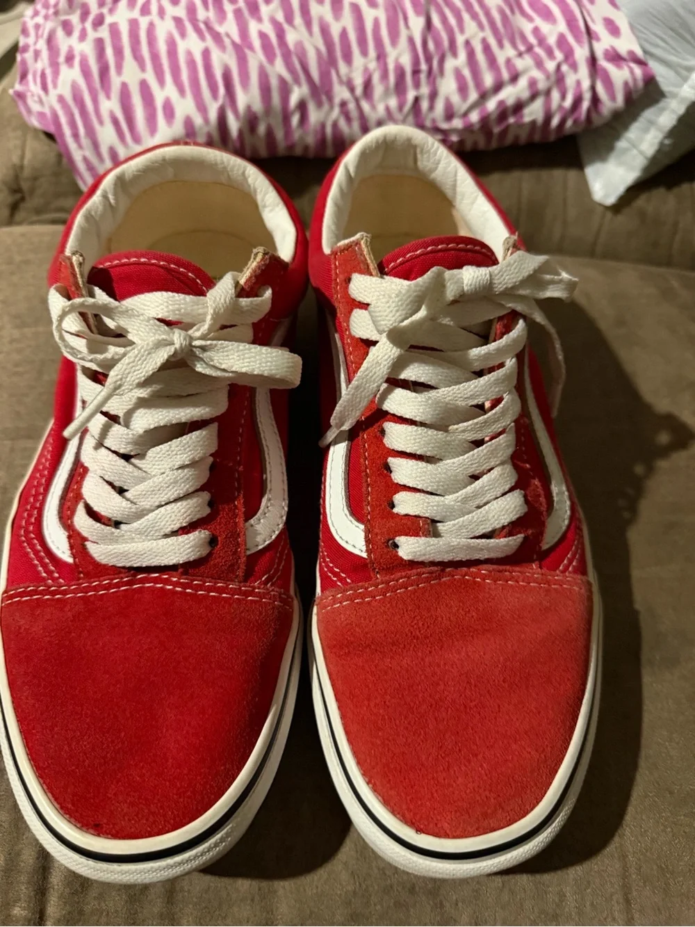 Vans Red and White Old Skool Low Top Sneakers